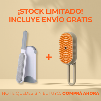 Cepillo quita-pelos + cepillo a vapor para mascotas | Kit FurryClean™